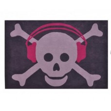 Wool Rug : Big Skull Fuchsia headphone